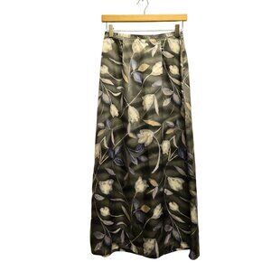 Vintage Floral Maxi Skirt 90s Whimsigoth Black Gray Satin Womens S